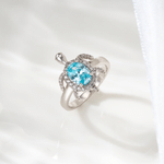 Personalised Sea Turtle Birthstone Ring with Name Dainty Jewellery Anniversary Birthday Gift for Women Ocean Lovers
