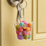 Personalized Knitted Yarn Ball Pattern Acrylic Keychain with Name Bag Charm Daily Use Birthday Gift for Knitting Lover Mom Grandma