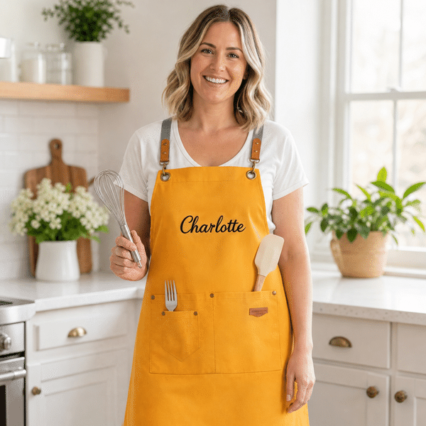 Personalised Simple Style Embroidered Name Adjustable Canvas Apron with Pocket Birthday Baking Salon Gift for Baker Barista Hairstylist