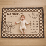 Personalised Western Cowboy Boots and Hat Plaid Month Soft Throw Baby Blanket with Name and Tassels Nursery Decor Birthday Gift for Baby Newborn