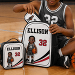 Personalized Cartoon Basketball Player Backpack Lunch Bag Pencil Case with Name and Number Back to School Gift for Kids Basketball Players Lovers