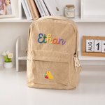 Personalized Cute Animal Flower Multicolor Corduroy School Bag with Name Back to School Birthday Gift for Boy Girl