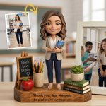 Personalized Teach Love Inspire Book Pencil Photo Wooden Figurine with Text Back to School Teacher's Day Gift for Teacher