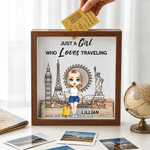 Personalized Just A Girl Who Loves Traveling Memory Box with Name and Quote Home Decor Anniversary Birthday Gift for Traveller Friend
