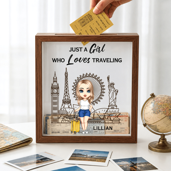Personalized Just A Girl Who Loves Traveling Memory Box with Name and Quote Home Decor Anniversary Birthday Gift for Traveler Friend