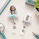 Personalized Cartoon Medical Character Acrylic Retractable Badge Reel with Name Nurses' Day Appreciation Birthday Gift for Doctor Nurse