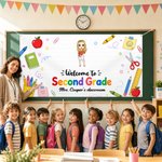 Personalised Cartoon Character Pencil Apple Banner with Grade and Text Classroom Decor Back to School Teacher's Day Gift for Teachers