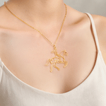 Personalised Elegant Horse Silhouette Birthstone Necklace With Name Horse Show Competition Birthday Gift for Women Equestrians