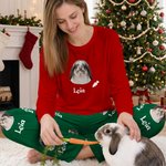 Personalised Pet Face Photo Fun Pattern Soft Long-Sleeve Lounge Pyjama Set with Name Home Wear Birthday Gift for Pet Lovers Owners