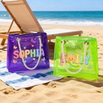 Sac fourre-tout transparent holographique personnalisé, style peinture à l'huile, avec prénom : cadeau idéal pour une fête à la plage, un voyage, les vacances ou un anniversaire, à offrir à des amis