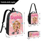 Set zaino, portapranzo e astuccio personalizzato, multicolore con nome e personaggi animati - Regalo di compleanno e rientro a scuola per bambini