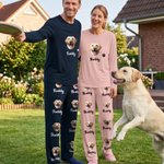 Personalised Pet Face Photo Fun Pattern Soft Long-Sleeve Lounge Pyjama Set with Name Home Wear Birthday Gift for Pet Lovers Owners