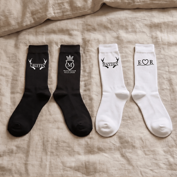 Personalised Monogram Design 100% Cotton Men's Wedding Socks with Name and Initial Engagement Wedding Party Gift for Groomsman
