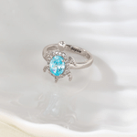 Personalised Sea Turtle Birthstone Ring with Name Dainty Jewellery Anniversary Birthday Gift for Women Ocean Lovers