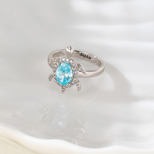 Personalised Sea Turtle Birthstone Ring with Name Dainty Jewellery Anniversary Birthday Gift for Women Ocean Lovers