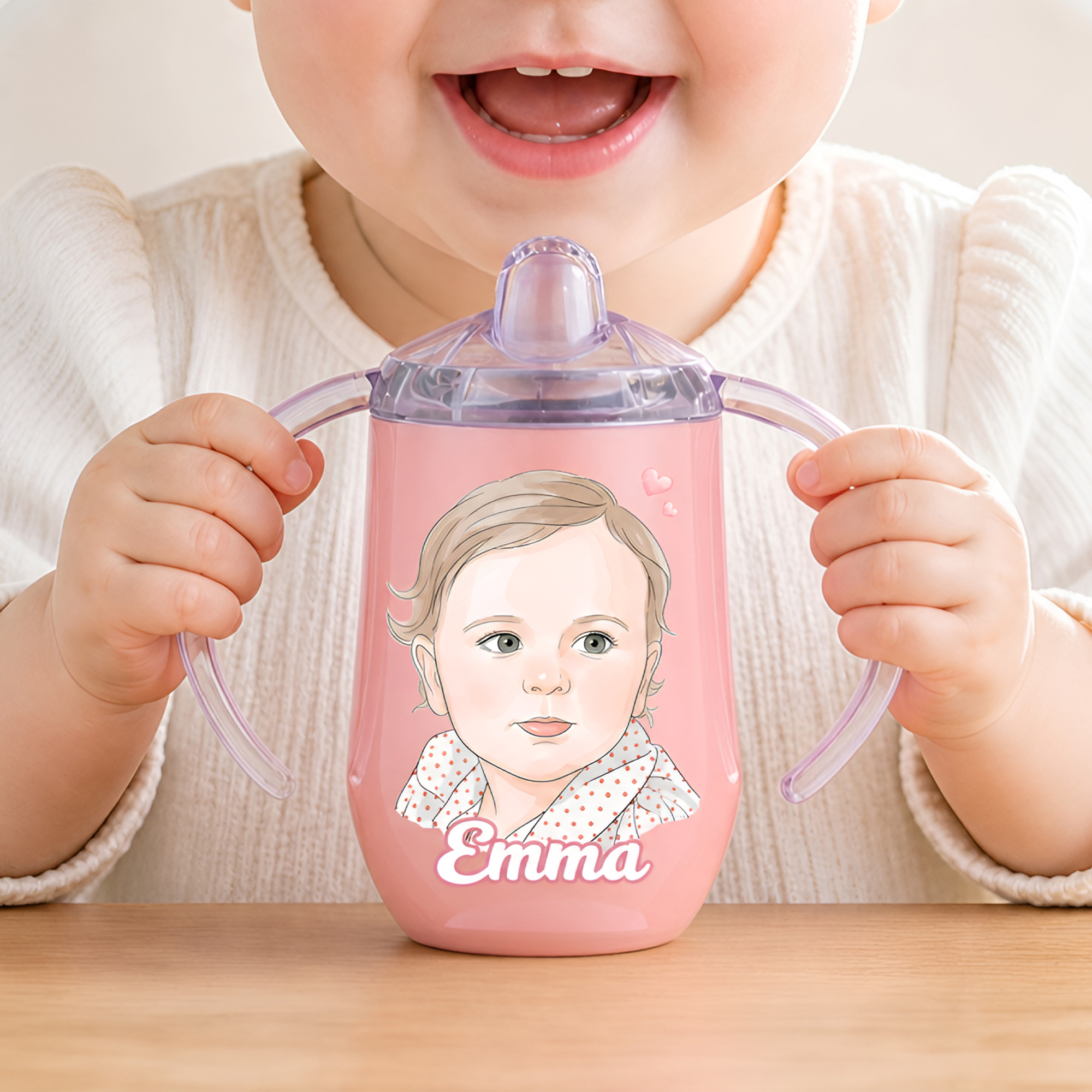 Personalisierter, thermisch isolierter Trinkbecher mit Wasserfarben-Foto, 10 oz, mit Namen – Geschenk zur Babyparty, zum Geburtstag von Kleinkindern, für Jungen und Mädchen
