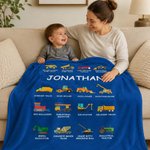 Personalised Construction Truck Blanket with Name – Soft Anti-Pilling Fleece Toddler Throw Gift for Kids