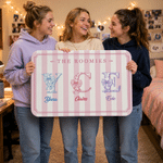 Personalized the Roomies Multicolour Stripe Anti-Slip Doormat with Name and Bow Initial Dorm Room Decor Back to School Birthday Gift for Women Friends