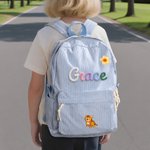 Personalized Cute Animal Flower Multicolor Corduroy School Bag with Name Back to School Birthday Gift for Boy Girl