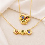 Personalized Dainty Magnetic Petals Flower 3-8 Heart Birthstone Necklace with Engraved Name Anniversary Mother's Day Gift for Mom Grandmom