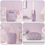 Personalized Bow Grid Pattern School Backpack Lunch Bag Storage Bag Set with Embroidered Name Back to School Birthday Gift for Girls