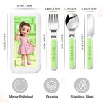 Personalised Cartoon Photo Word Cloud Gradient Kid's Fork Spoon Knife 3 Pcs Cutlery Set Back to School Birthday Gift for Boys Girls