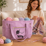 Personalised Crocheted Theme Design Large Corduroy Tote Bag with Name Daily Use Birthday Gift for Crochet Enthusiast Woman