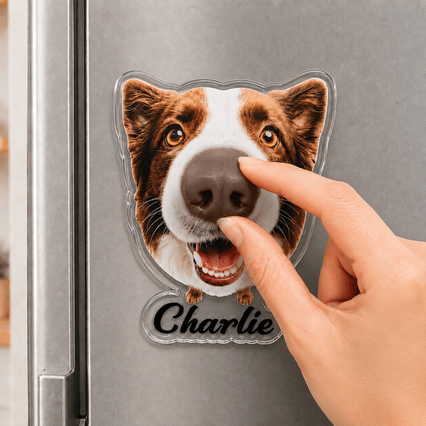 Personalized 3D Nose Design Pet Photo Magnetic Clear Acrylic Fridge Magnet with Name Home Decoration Birthday Anniversary Gift for Pet Owners Lovers