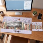 Personalized Colorful Floral Books Non-Slip Mouse Pad Desk Mat with Name Daily Use Birthday Housewarming Gift for Book Lover Bookworm