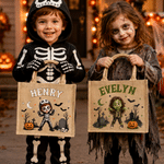 Personalized Halloween Cartoon Character Design Large Capacity Jute Bag with Name Halloween Gift for Friends
