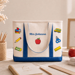 Personalized Apple Notebook Pencil Large Canvas Tote Bag with Printing or Embroidery Name Christmas Teacher's Day Gift for Teacher Educator