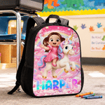 Personalized Unicorn Dinosaur Cartoon Character Backpack Lunch Bag Pencil Case Set with Name Back to School Birthday Gift for Boys Girls