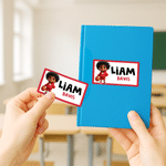 Personalised Cute Cartoon Boy Girl Water Proof Multicolour Border Stickers Labels with Name Set of 20 Back to School Birthday Gift for Kids
