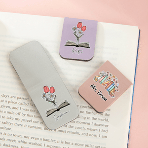 Personalized Multicolor Book Flower Magnetic PU Leather Bookmark Clip with Name Daily Use Teacher's Day Christmas Birthday Gift for Book Lover