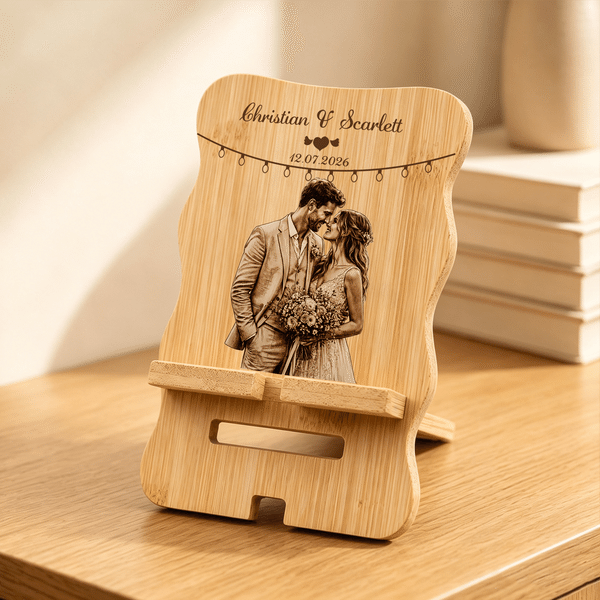 Personalized Sketch Style Photo Phone Holder with Name and Date Desk Decor Birthday Anniversary Wedding Gift for Family Friends Newlyweds