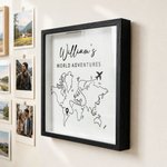Personlig verdenskart-minneboks i minimalistisk stil med navn og tekst – interiørdekorasjon, gave til jubileum eller bursdag for reisende, både menn og kvinner