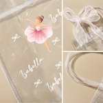 Personalised Ballerina Girl Bow Reusable Transparent Gift Bag with Name and Ribbon Daily Use Birthday Gift for Girl Ballet Lover
