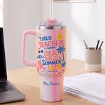 Personalised Tired Teachers Summer Club Beach Scene Colourful 40 oz Tumbler with Text Daily Use Teacher's Day Birthday Gift for Teachers