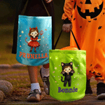 Personlig Halloween-pose med tegneseriefigurer og stjerneformet godteri – lett «Trick or Treat»-pose med navn – Halloween-festgave til barn