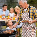Gepersonaliseerd barbecue-thema: verstelbaar schort met 1-8 gezichtsfoto’s, geruite strepen en namen – barbecuefeest- en verjaardagscadeau voor de hele familie en kookliefhebbers