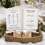 Personalised Romantic Wedding Timeline Hand Fan with Name and Bow Wedding Party Favors for Bridesmaid Bride