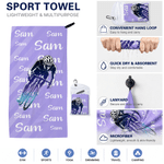 Personalized Cyclist Silhouette Quick Drying Sports Towel with Name and Lanyard Outdoor Essential Club Game Day Gift for Biker Sport Lover