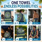Personalized Firefighting Element Oversized Quick Dry Beach Towel with Name Beach Travel Essentials Father's Day Birthday Gift for Firefighter Dad