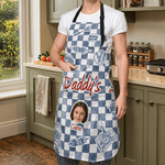 Gepersonaliseerd barbecue-thema: verstelbaar schort met 1-8 gezichtsfoto’s, geruite strepen en namen – barbecuefeest- en verjaardagscadeau voor de hele familie en kookliefhebbers