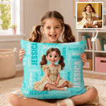Personalized Cartoon Character Photo Design Multicolour Throw Pillow Cover with Name Home Decor Baby Shower Birthday Gift for Kids Boys Girls