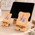 Personalized Floral Praying Hands Rectangle Wavy Bamboo Phone Holder with Bible Quote and Name Desk Decor Birthday Gift for Women Christians