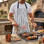 Gepersonaliseerd barbecue-thema: verstelbaar schort met 1-8 gezichtsfoto’s, geruite strepen en namen – barbecuefeest- en verjaardagscadeau voor de hele familie en kookliefhebbers