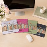 Personalized Colorful Floral Books Non-Slip Mouse Pad Desk Mat with Name Daily Use Birthday Housewarming Gift for Book Lover Bookworm