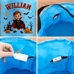 Personalized Halloween Theme Photo Cartoon Character LED Light Bucket Bag with Name Halloween Trick or Treat Activity Gift for Boys Girls