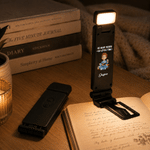 Personalised Book Cartoon Character 3 Colour LED Book Light Clip with Name and Text Reading Accessory Back to School Birthday Gift for Book Lover